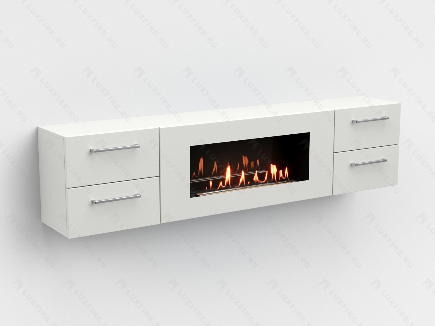 Тумба ТВ Lux Fire "Белая Роза" настенная 1700, с белым биокамином Тумба ТВ Lux Fire "Белая Роза" настенная 1700, с белым биокамином